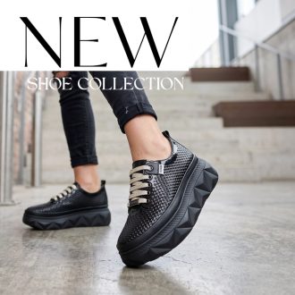 VIA ROMA platform talpas magasfényű fekete sneaker 