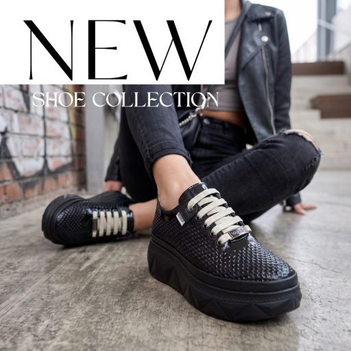 VIA ROMA platform talpas magasfényű fekete sneaker 