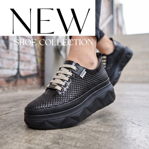 VIA ROMA platform talpas magasfényű fekete sneaker 