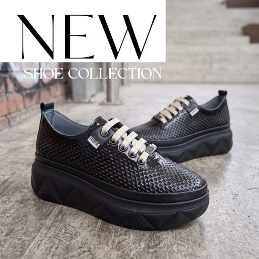 VIA ROMA platform talpas magasfényű fekete sneaker 