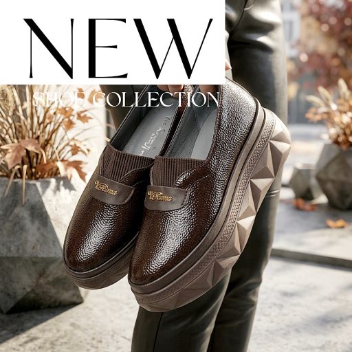 VIA ROMA platform talpas magasfényű barna slip-on 