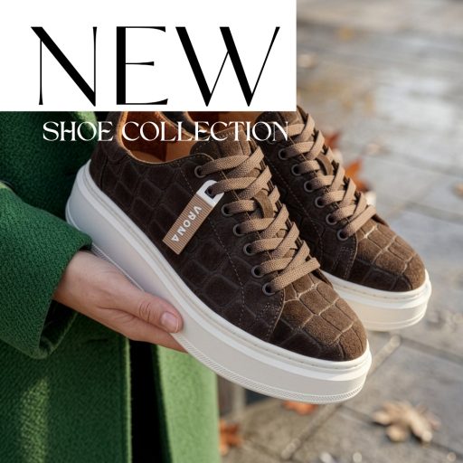 VIA ROMA vastag platform talpas croco mintás barna velúrbőr sneaker 