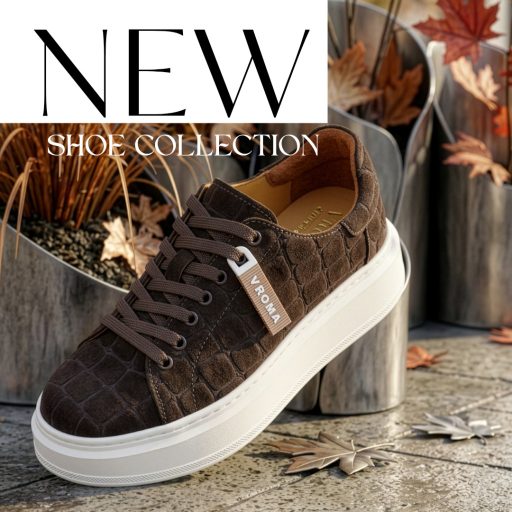VIA ROMA vastag platform talpas croco mintás barna velúrbőr sneaker 