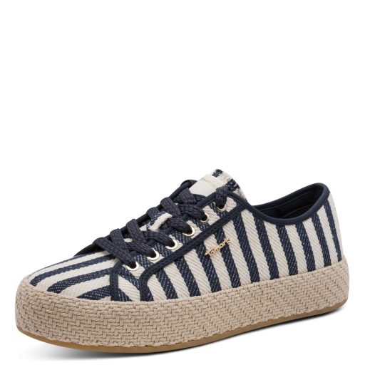 TAMARIS ESSENTIALS platform talpas kék-bézs csíkos trendi sneaker 