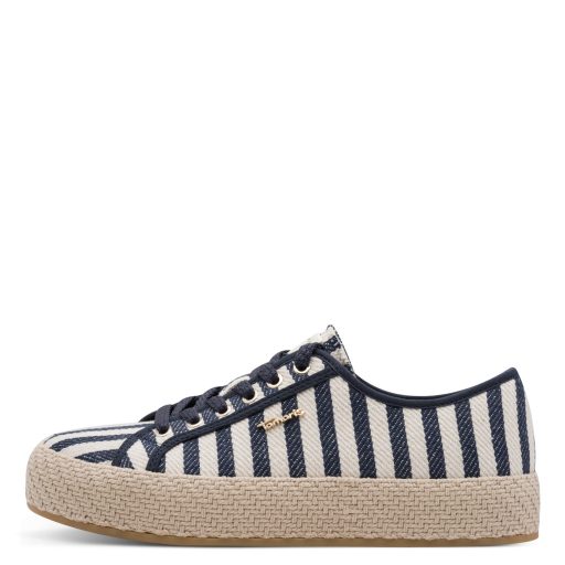 TAMARIS ESSENTIALS platform talpas kék-bézs csíkos trendi sneaker 