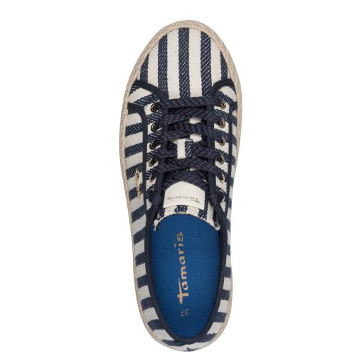 TAMARIS ESSENTIALS platform talpas kék-bézs csíkos trendi sneaker 