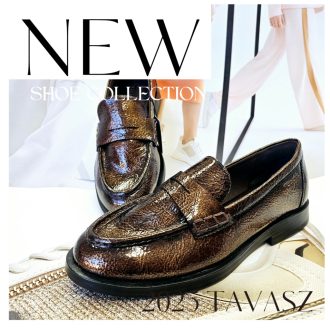 TAMARIS trendi csokibarna fényes loafer 