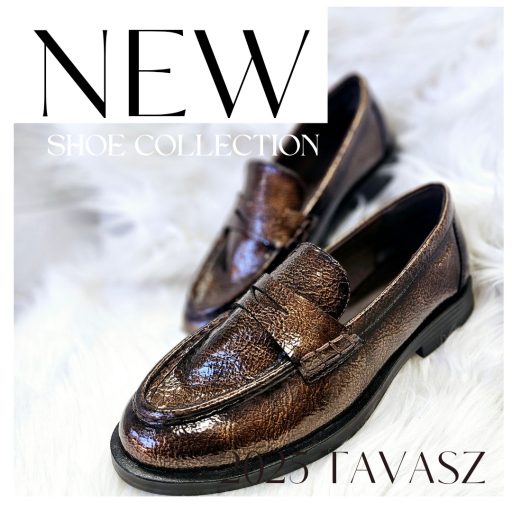 TAMARIS trendi csokibarna fényes loafer 