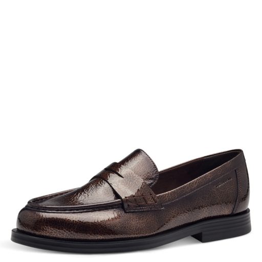 TAMARIS trendi csokibarna fényes loafer 