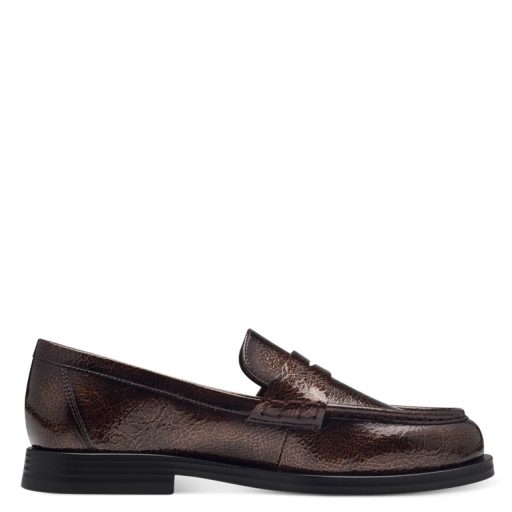 TAMARIS trendi csokibarna fényes loafer 