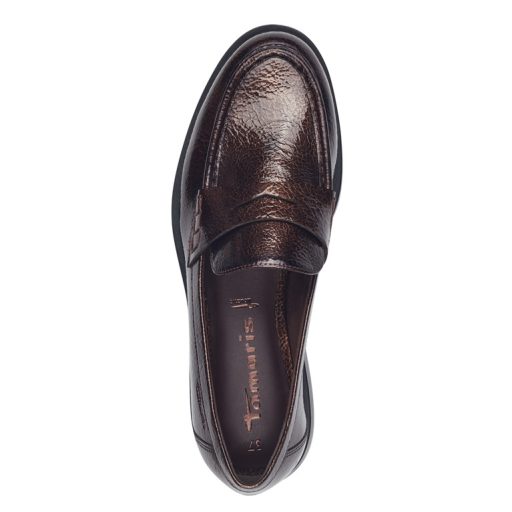TAMARIS trendi csokibarna fényes loafer 