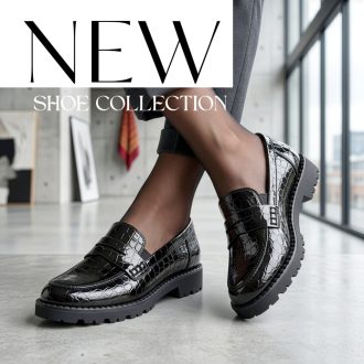   TAMARIS ESSENTIALS magasfényű anyagában mintás fekete loafer 