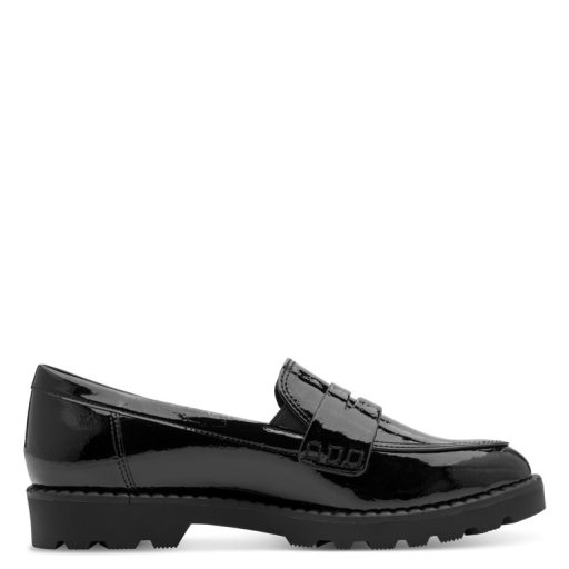 TAMARIS ESSENTIALS magasfényű anyagában mintás fekete loafer 