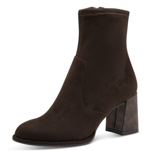 TAMARIS ESSENTIALS extravagáns sarkú velúr elegáns mocca bokacsizma 