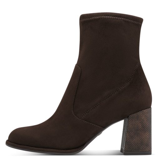 TAMARIS ESSENTIALS extravagáns sarkú velúr elegáns mocca bokacsizma 