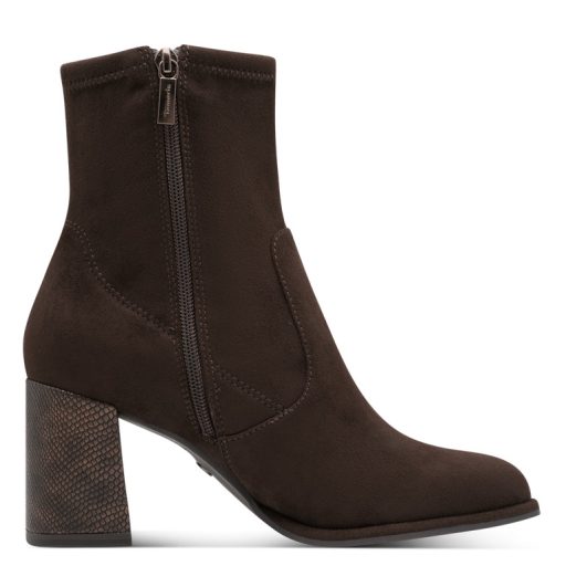 TAMARIS ESSENTIALS extravagáns sarkú velúr elegáns mocca bokacsizma 