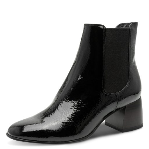 TAMARIS ESSENTIALS kis sarkas elegáns fekete lakk bokacsizma 