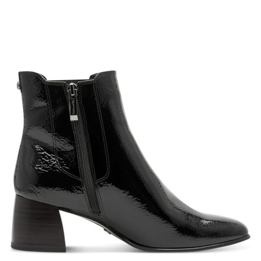 TAMARIS ESSENTIALS kis sarkas elegáns fekete lakk bokacsizma 