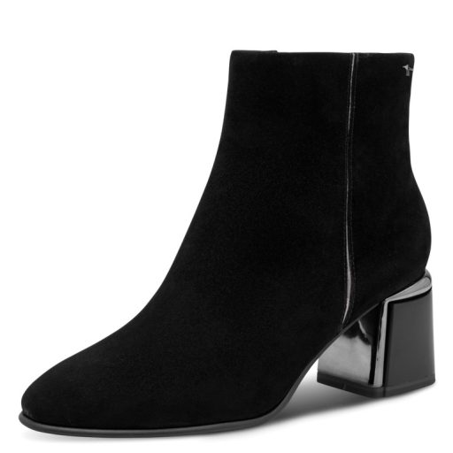 TAMARIS kis sarkas elegáns velúrbőr fekete bokacsizma 