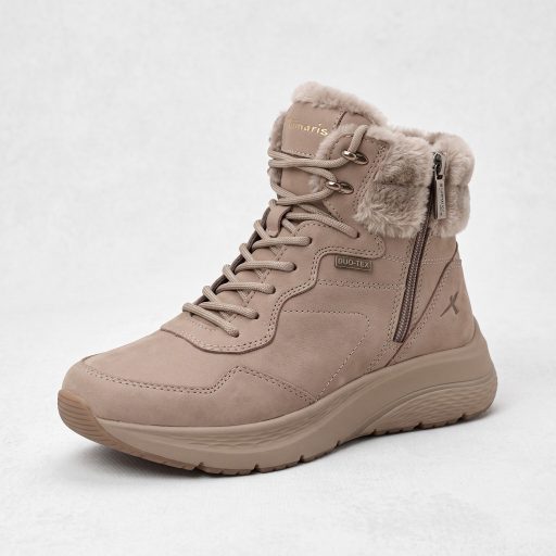 TAMARIS DUO-TEX outdoor szőrmés bőr bakancs – taupe