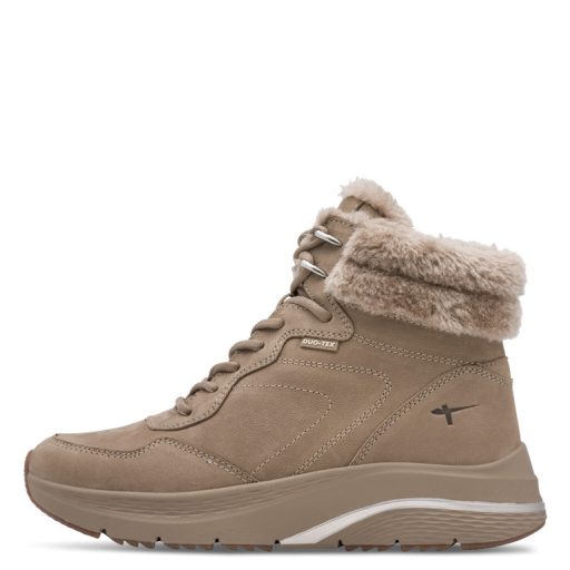 TAMARIS DUO-TEX outdoor szőrmés bőr bakancs – taupe