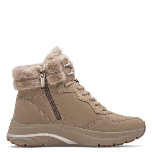TAMARIS DUO-TEX outdoor szőrmés bőr bakancs – taupe