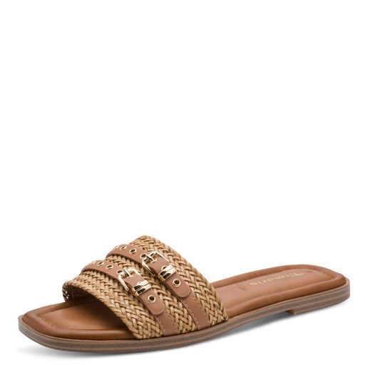 TAMARIS ESSENTIALS fonott pántos csatos camel papucs 