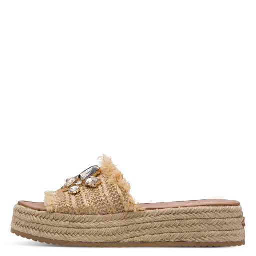 TAMARIS vastag platform talpas fonott pántos strasszköves bézs papucs 