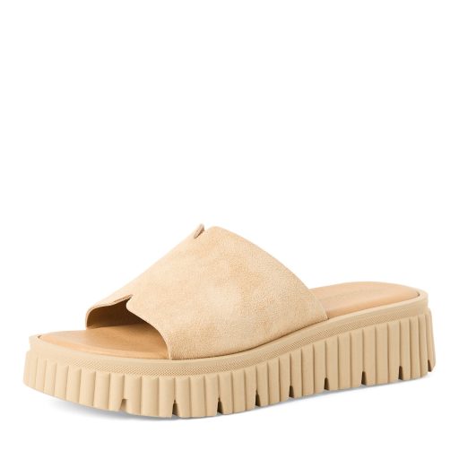 TAMARIS vastag platform talpas bézs bőr trendi papucs 