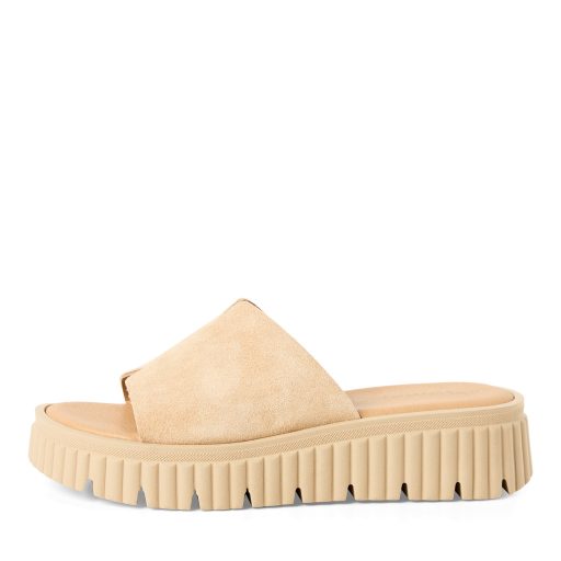 TAMARIS vastag platform talpas bézs bőr trendi papucs 