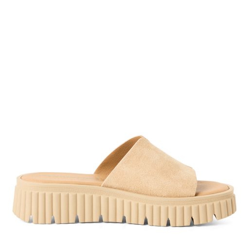 TAMARIS vastag platform talpas bézs bőr trendi papucs 