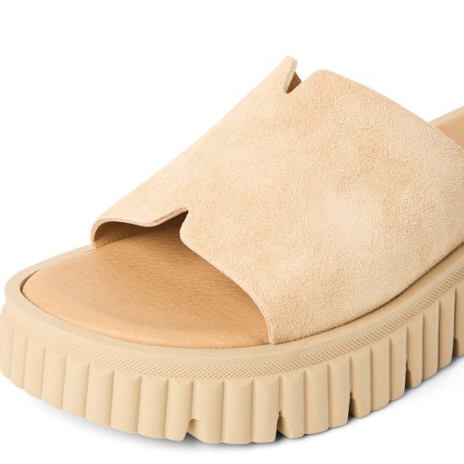 TAMARIS vastag platform talpas bézs bőr trendi papucs 