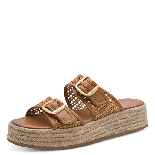 TAMARIS vastag platform talpas 2 pántos vagány cognac papucs 