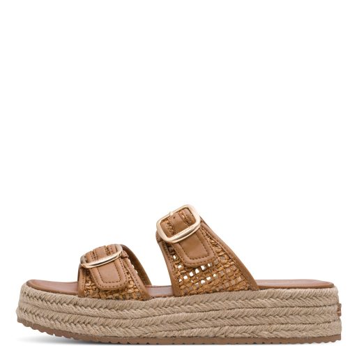 TAMARIS vastag platform talpas 2 pántos vagány cognac papucs 