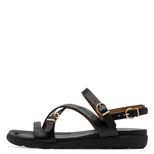 TAMARIS arany csatos fekete kényelmi szandál