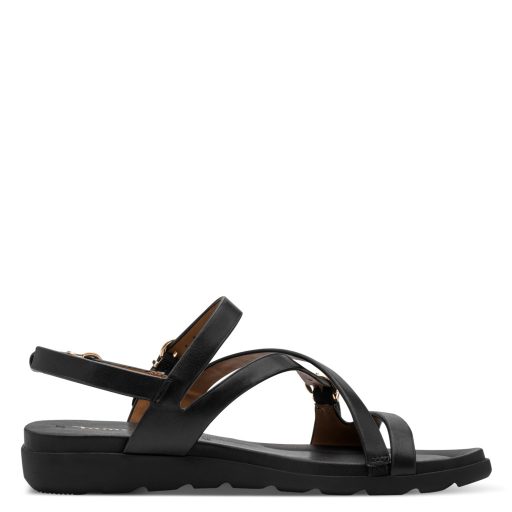 TAMARIS arany csatos fekete kényelmi szandál