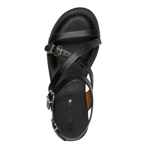 TAMARIS arany csatos fekete kényelmi szandál