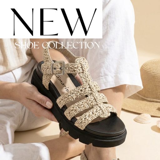 TAMARIS vastag fekete talpú bézs fonott pántos szandál