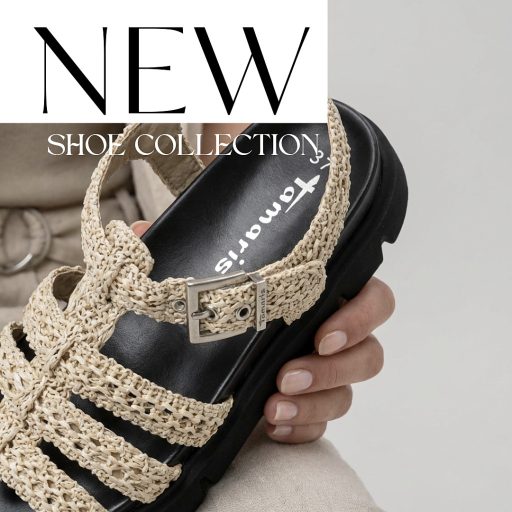 TAMARIS vastag fekete talpú bézs fonott pántos szandál