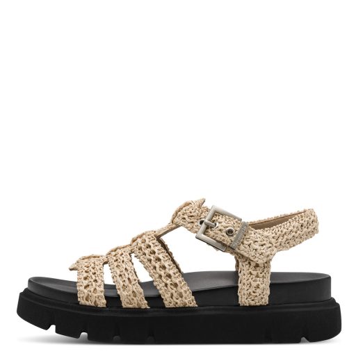 TAMARIS vastag fekete talpú bézs fonott pántos szandál