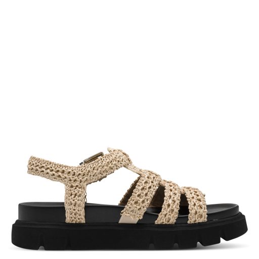 TAMARIS vastag fekete talpú bézs fonott pántos szandál