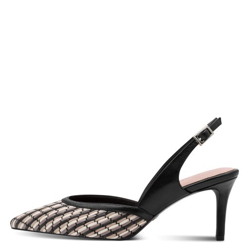 TAMARIS exkluzív mintás sarkas fekete sling 