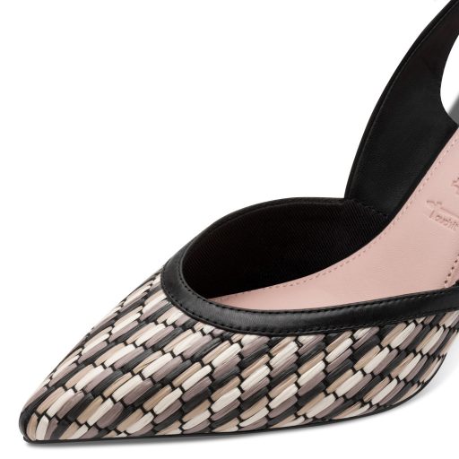 TAMARIS exkluzív mintás sarkas fekete sling 