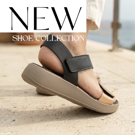 IMAC enyhén emelt talpú fekete-bronz tépőzáras kényelmi szandál