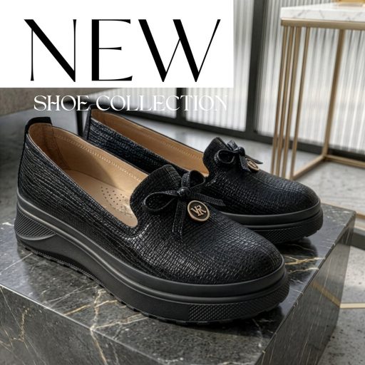 VIA ROMA emelt talpú strukturált fekete slip-on 
