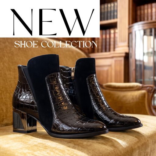 EPICA croco mintás kis sarkas lakkbőr elegáns fekete bokacsizma 