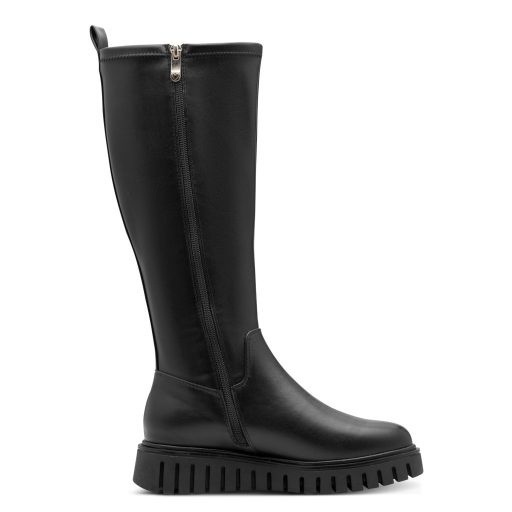 MARCO TOZZI vastag talpú fekete hosszú szárú csizma 