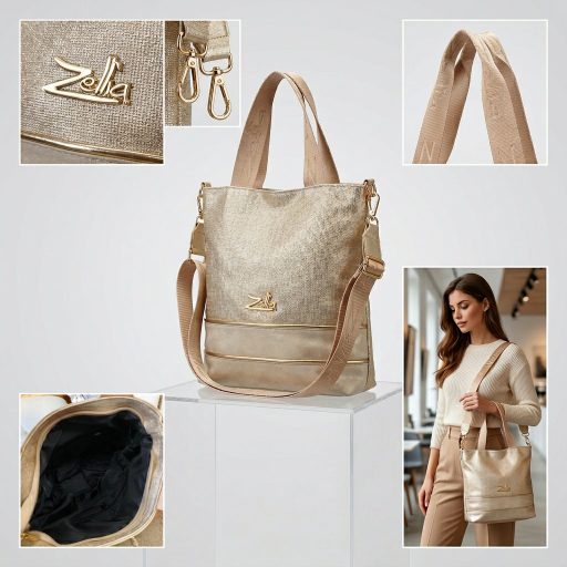 Zellia kézi,- váll- és oldaltáska arany 