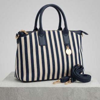 Kézi,- váll,- és oldaltáska kék-bézs csíkos 