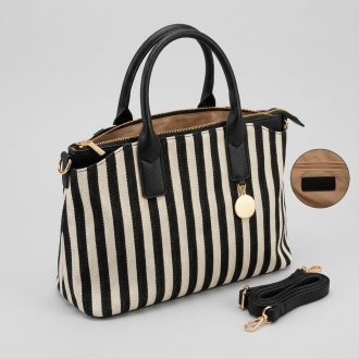 Kézi,- váll,- és oldaltáska fekete-bézs csíkos 